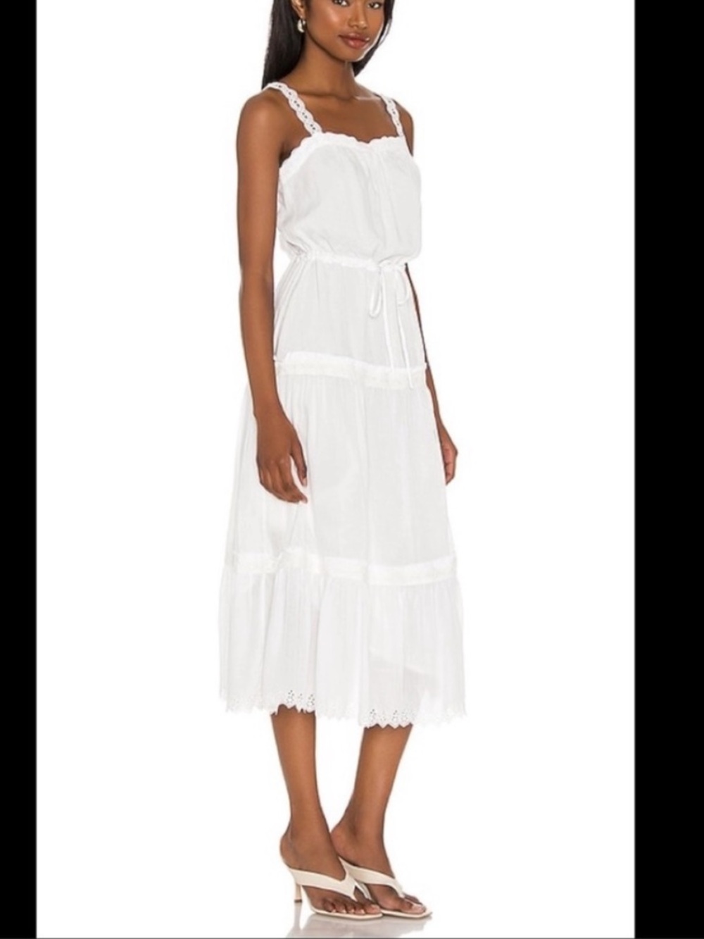 PAIGE Amity Eyelet Hem Midi Sundress in White